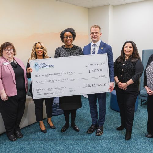 Representative Lauren Underwood joins Waubonsee Community College President Dr. Brian Knetl to present a $450,000 federal investment for the Sugar Grove Campus. The funding will repurpose existing campus spaces into child-friendly spaces for student parents.