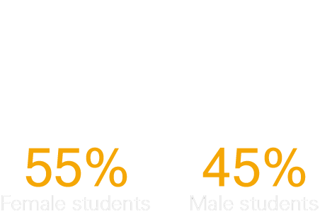 55% female students and 45% male students