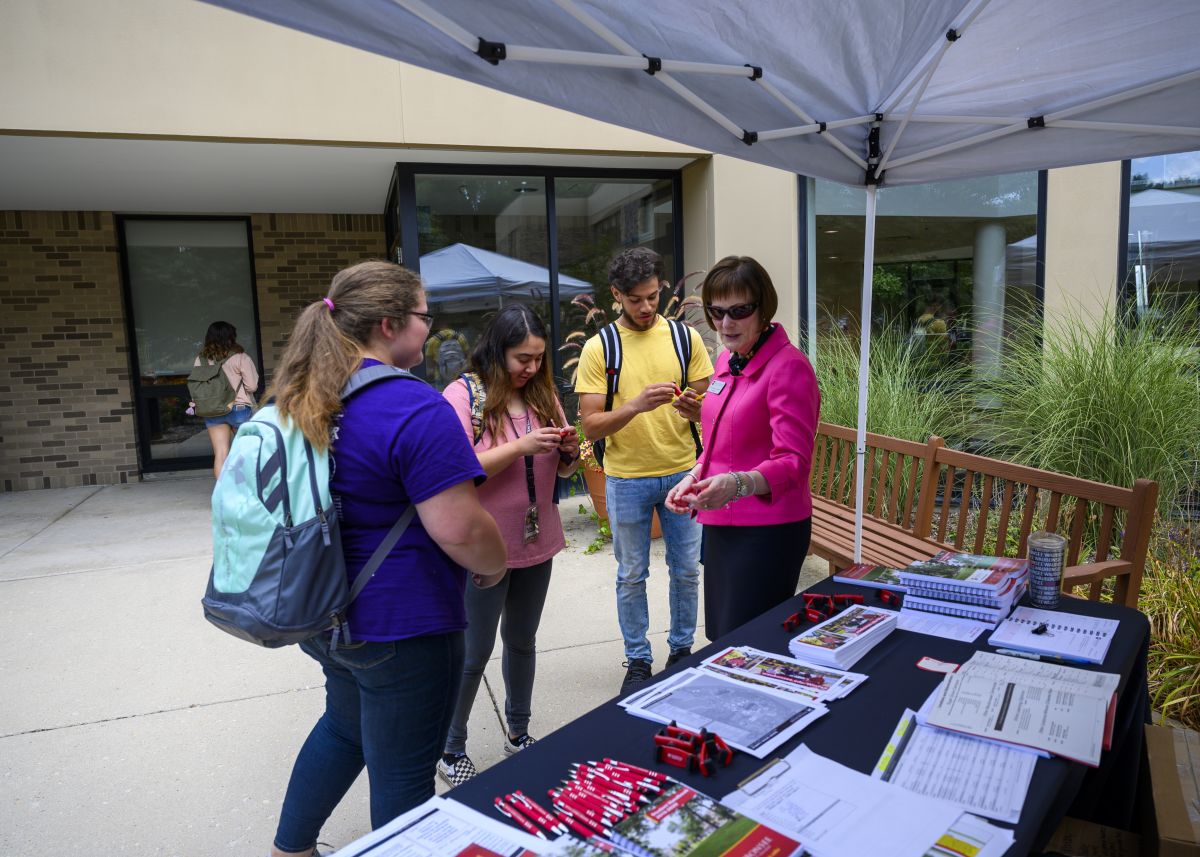 Dr. Sobek with Students on First Day 