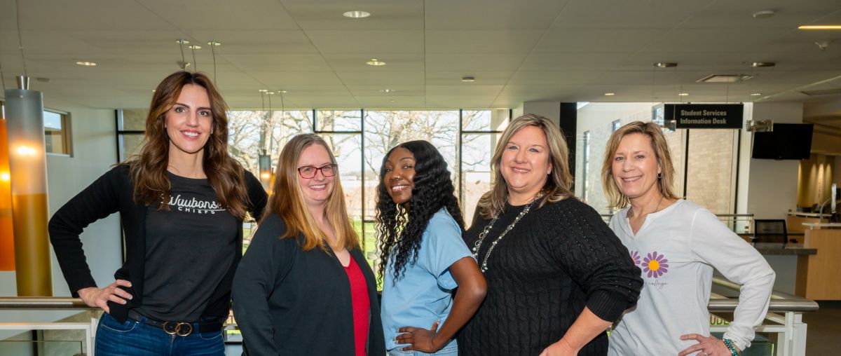 Access Center group picture, LTR: Joy Jurkovic, Emily Hinton, Jasmine Sims, Dawn Harvey, Lisa Cicci