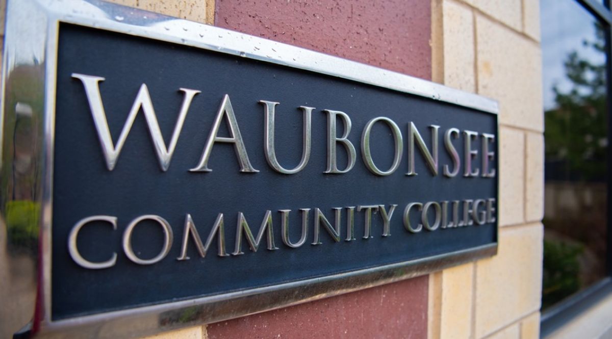Waubonsee Community College plaque on outside of building