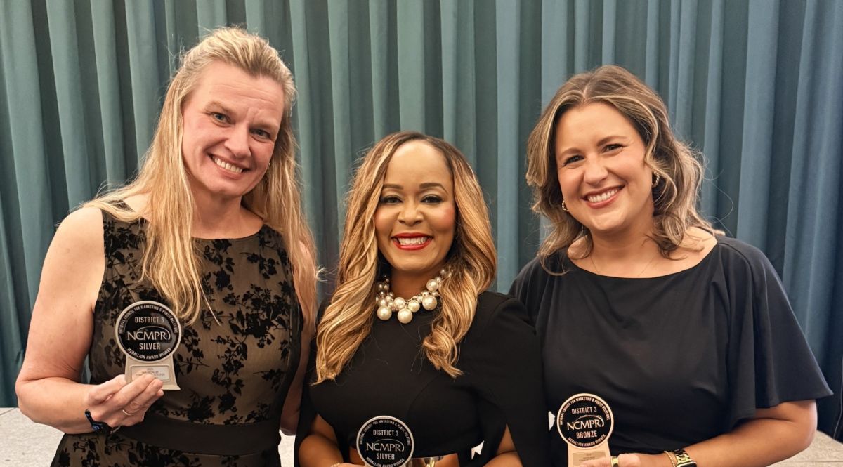 (From left to right): Jamie Feiza, Marketing and Communications Coordinator; Dr. Toya Webb, Executive Vice President and Chief of Staff; and Kate Sampson, Marketing and Communications Coordinator NCMPR District 3 Conference