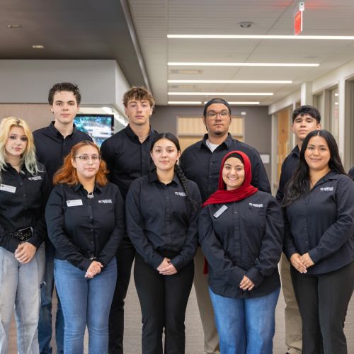 2026-2027 Student Government Front Row (L to R): Trish Lewis; Evelia Gil; Bianka Valdez; Roa'a Harb; Angela Bolanos Back Row (L to R): Diana Garcia; Tristan Oakstone; Aaron Klemm; Juan Sosa; Daniel Cadena; Kaiden Schimandle not pictured: Lauren Larsen